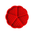Red silicone cavity waffle mold from Everything Baby, nonstick reusable baking tool for fun pretend play and baking activities.