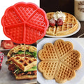 Red silicone cavity waffle mold by Everything Baby, reusable nonstick baking tool for DIY waffle making, ideal for pretend play.