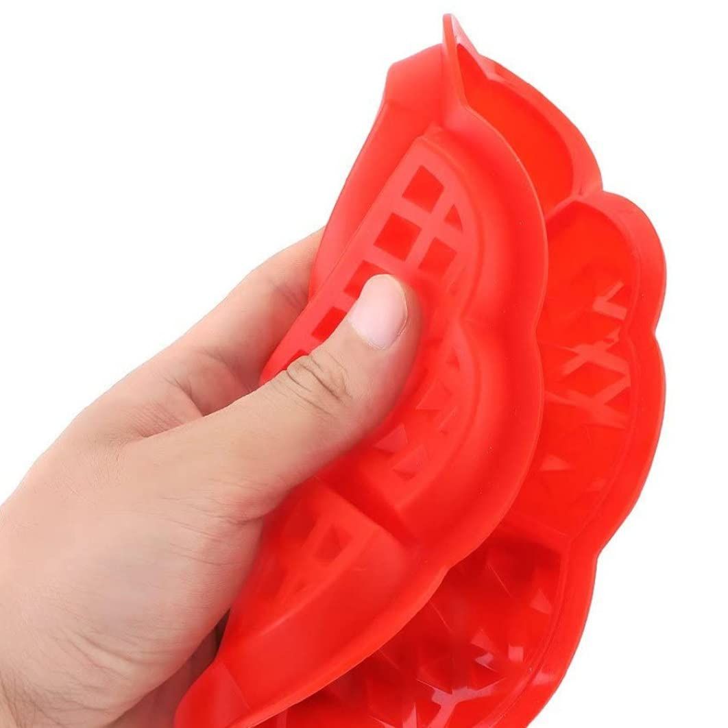 Red silicone cavity waffle mold from Everything Baby, reusable nonstick bakeware for crafting fun pretend play food toys.