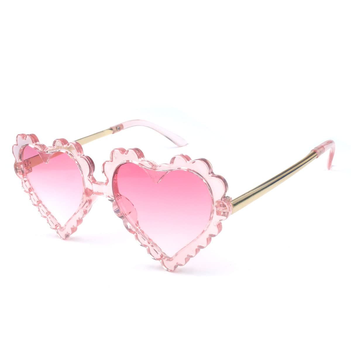 Girl heart-shaped sunglasses by Everything Baby, cute UV protection glasses for toddlers, ideal for outdoor parties and beach days.