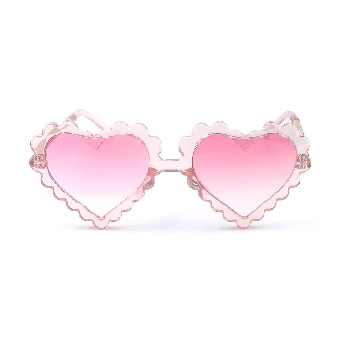 Cute girl heart-shaped sunglasses by Everything Baby, UV protection for toddlers, perfect for beach and outdoor parties.