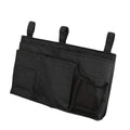 Black bedside hanging storage bag with 8 pockets for bunk beds and hospital bed rails, ideal for organizing baby and kids' essentials.