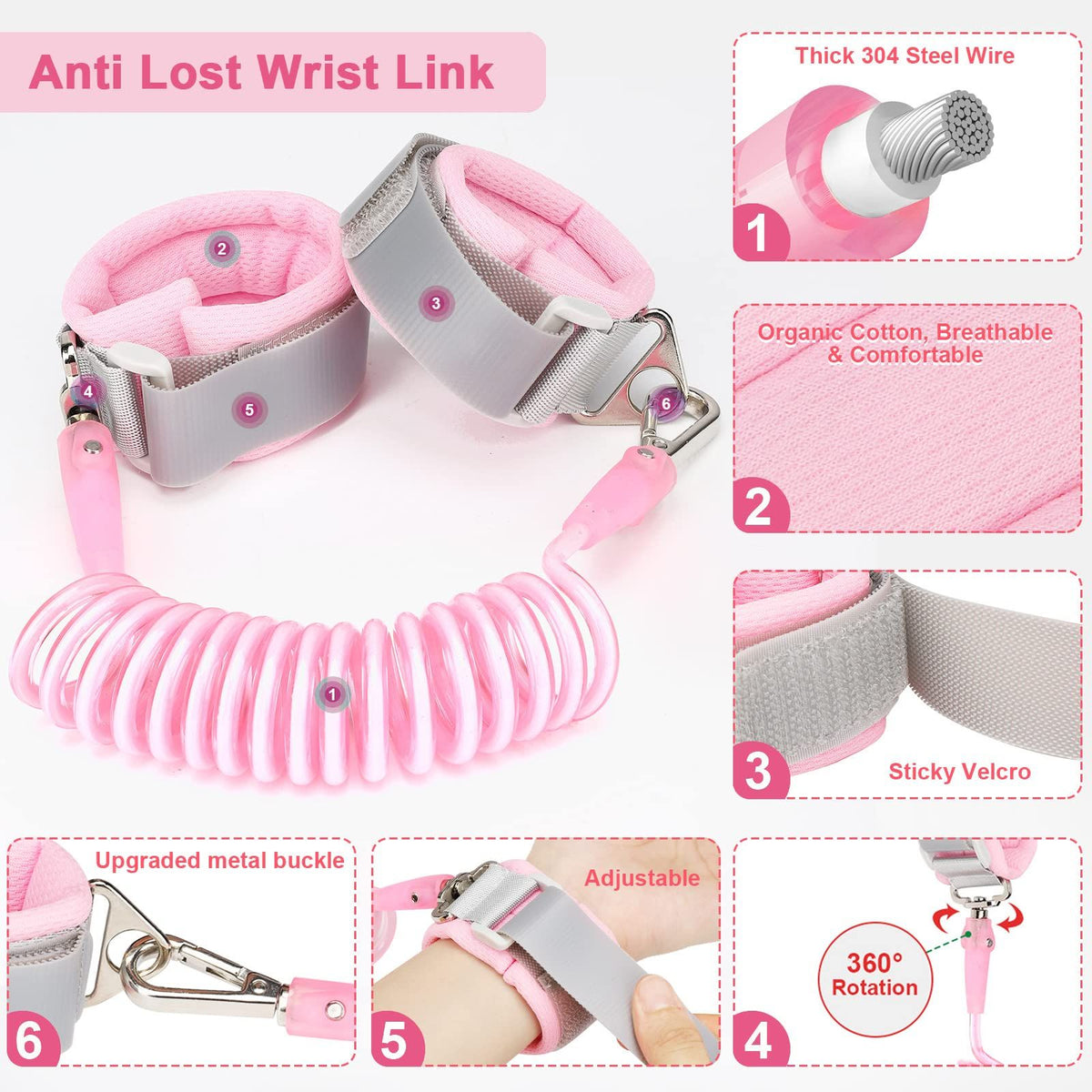 Cute toddler harness leash with anti-lost wrist link, safe kids harness for girls, designed to keep young children secure and close.