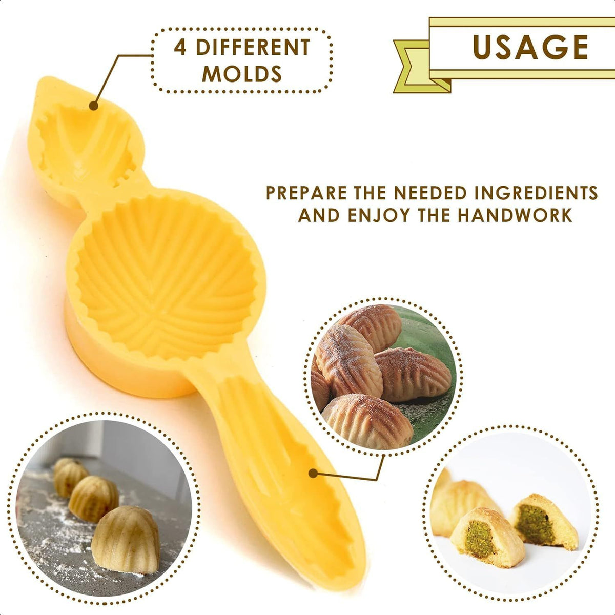 Plastic mooncake mold by Everything Baby, used for shaping date, nut, and chocolate-filled cookies in pretend play kitchen set.