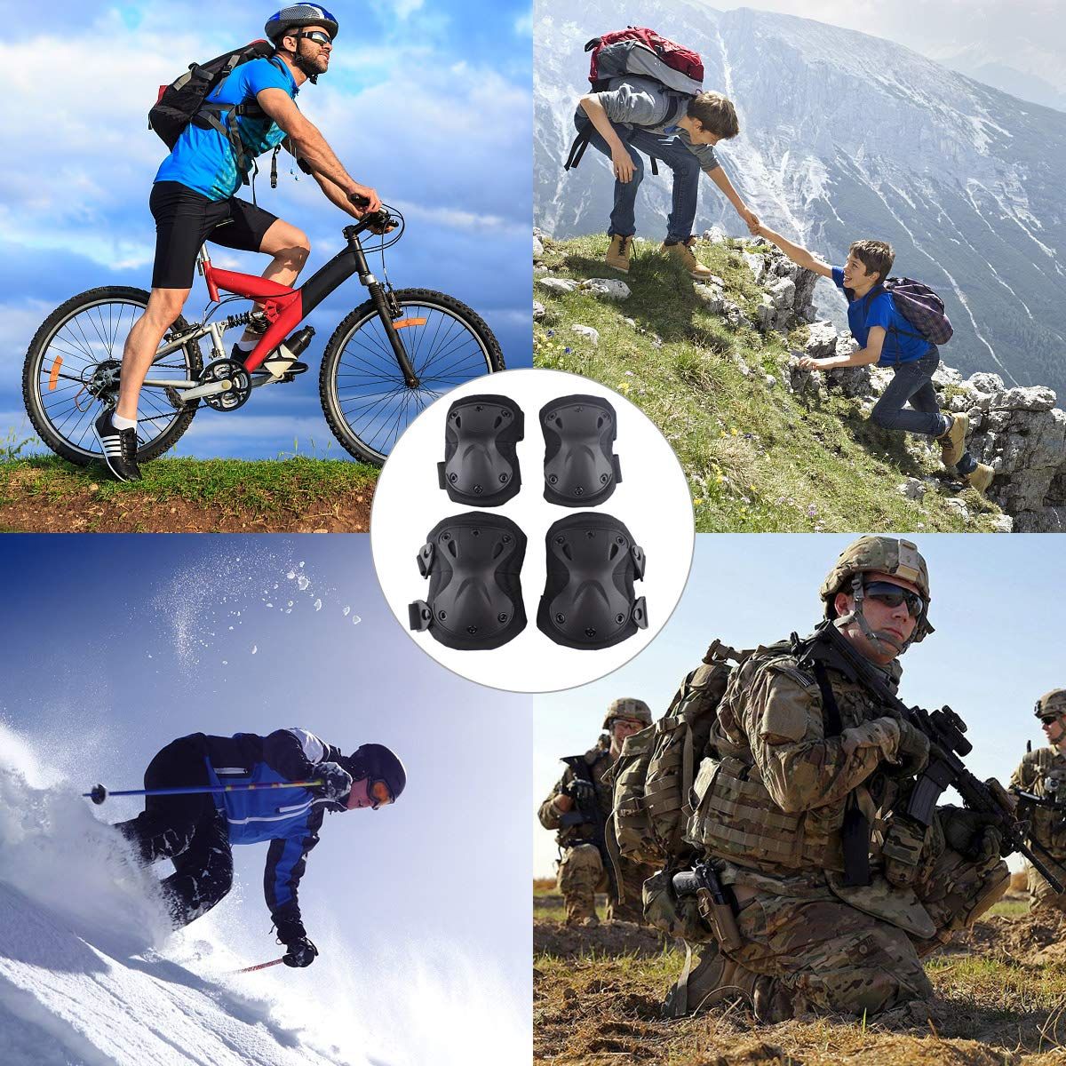 Baby and kids' tactical knee and elbow protective pads set, suitable for outdoor paintball, cycling, and skateboarding safety.
