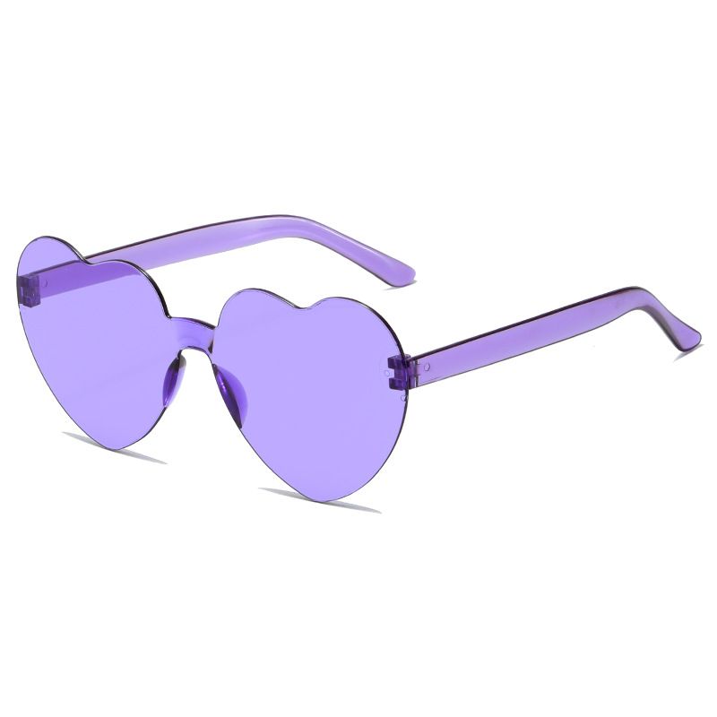 Set of three multicolor heart-shaped sunglasses for girls, women, and men, frameless transparent glasses for parties and fun.