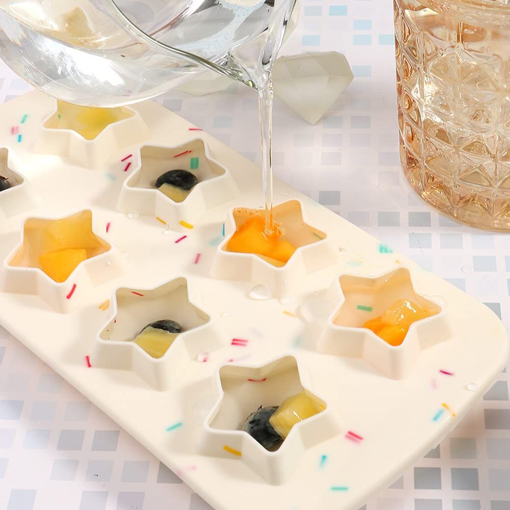 Star-shaped silicone ice cube molds for drinks, reusable ice maker from Everything Baby, ideal for whiskey and cocktail ice cubes.