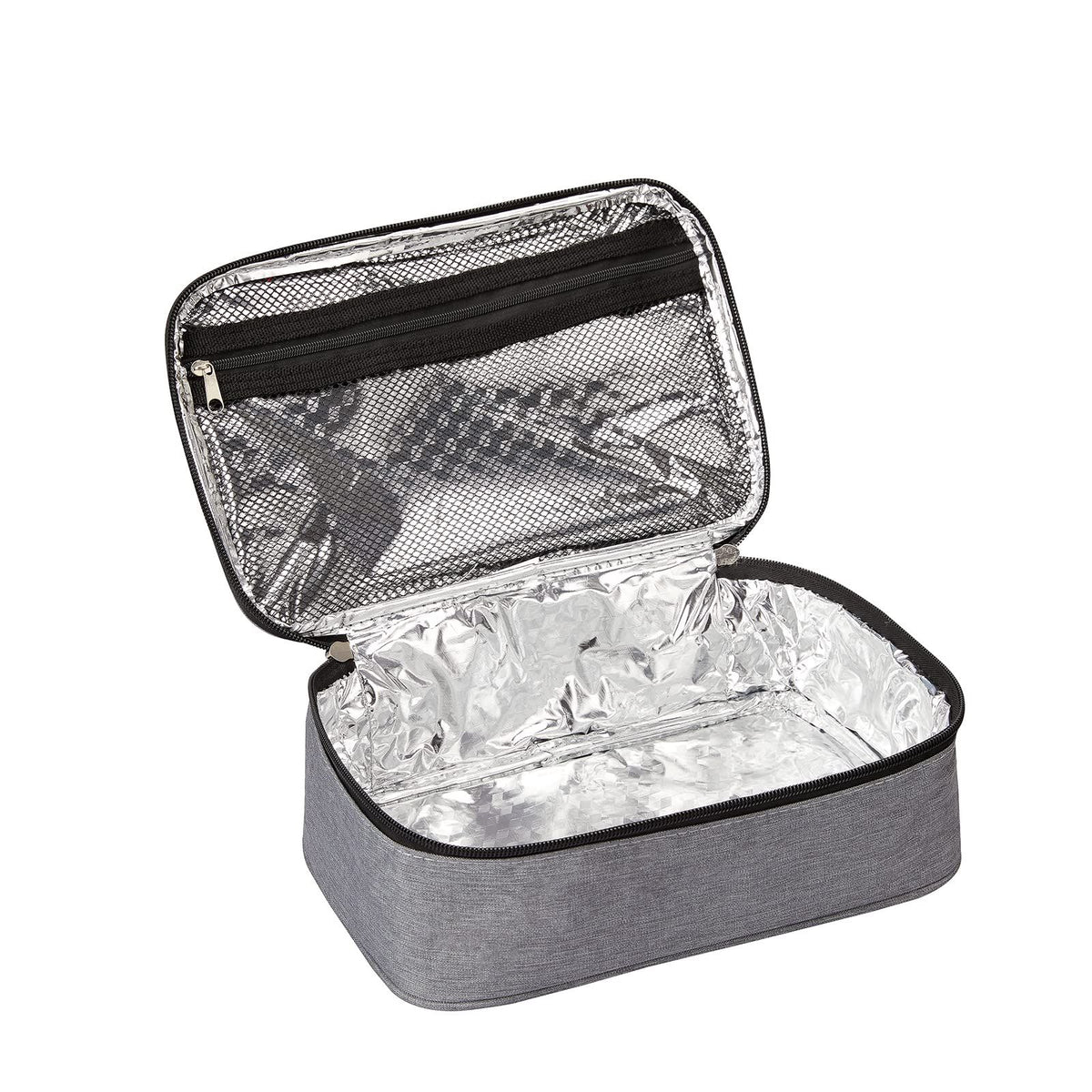 Natural Style small lunch bag for kids, grey portable thermal insulated cooler bag made of durable 600D polyester.