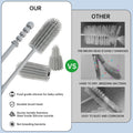 Baby bottle and straw cleaner set with extra long double-ended soft silicone brushes for thorough cleaning of baby bottles.