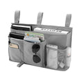 Grey bedside caddy hanging storage bag with 8 pockets, suitable for bunk beds and hospital rails, by Everything Baby.