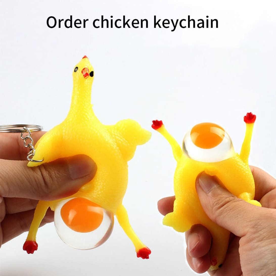 Funny chicken squeeze toy and keychain for kids, stress relief egg-shaped novelty toy, perfect for pretend play and fun ornaments.