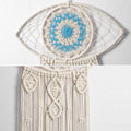 Beige large boho dream catcher with evil eye and macrame wall hanging, ideal as bedroom or dorm room decor.
