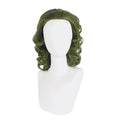 Dark green short wavy anime wig for men and boys, heat-resistant synthetic wig for cosplay or costume use.