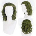 Dark green wavy anime wig for men and boys, synthetic heat-resistant wig with short style and vibrant color, suitable for costumes.