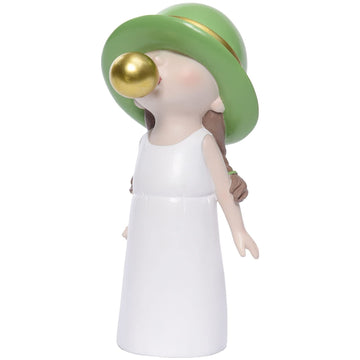 Cute kids' resin statue of a boy blowing a bubble, perfect for shelf decor and pretend play in kids' rooms.