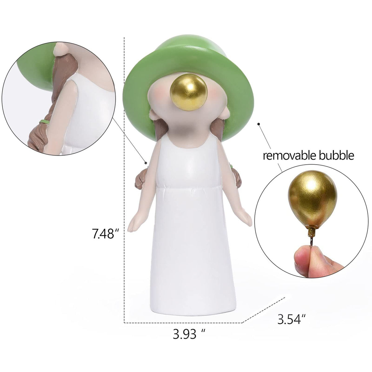 Cute kids statue figurine of a boy blowing bubbles, made of resin, ideal for shelf decor in children's rooms.