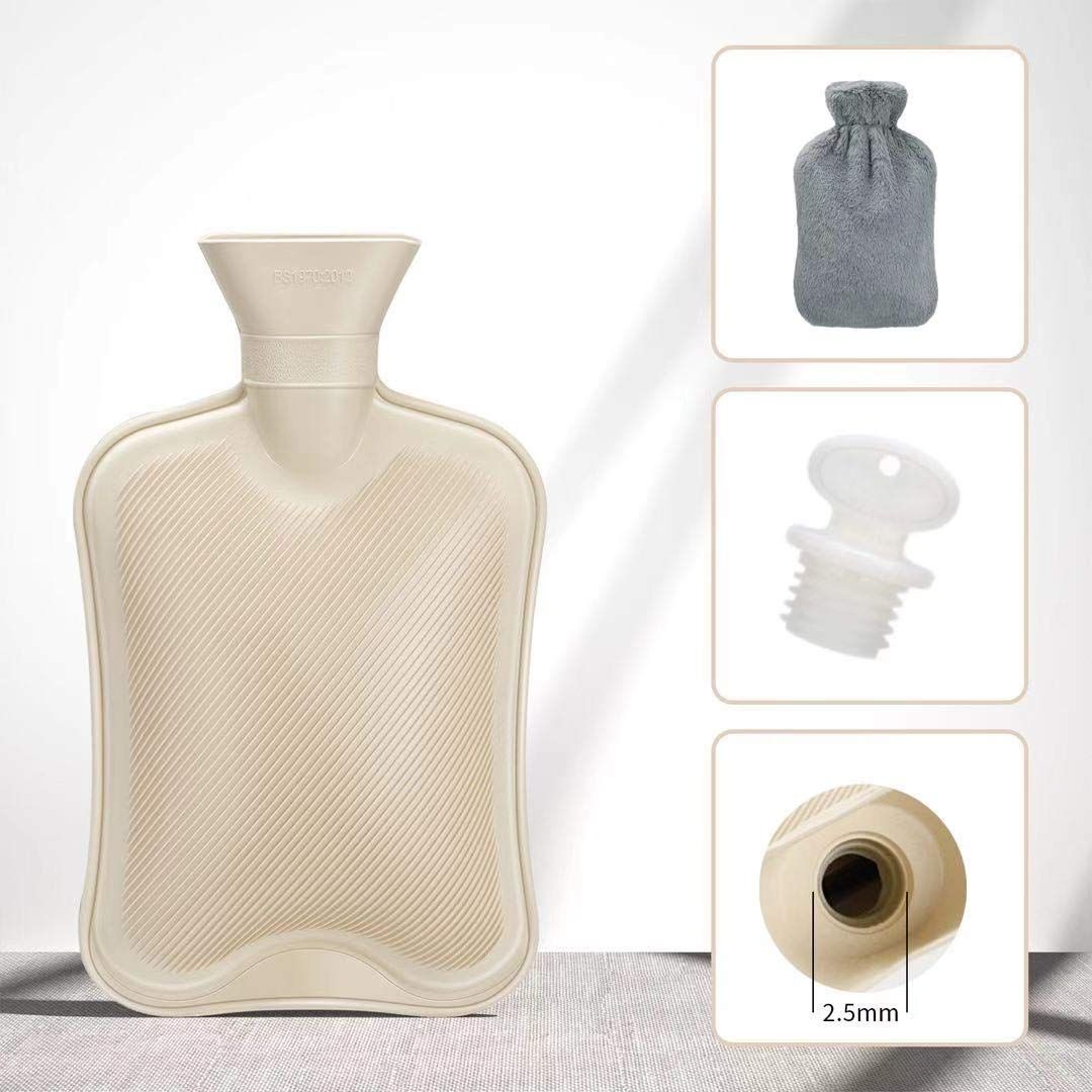 Rubber hot water bottle with soft cover, 2-liter size, for pain relief on cramps, neck, and shoulders in a baby and kids health kit