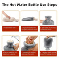Rubber hot water bottle with soft cover, 2-liter capacity for pain relief, used for cramps, neck, and shoulder comfort.