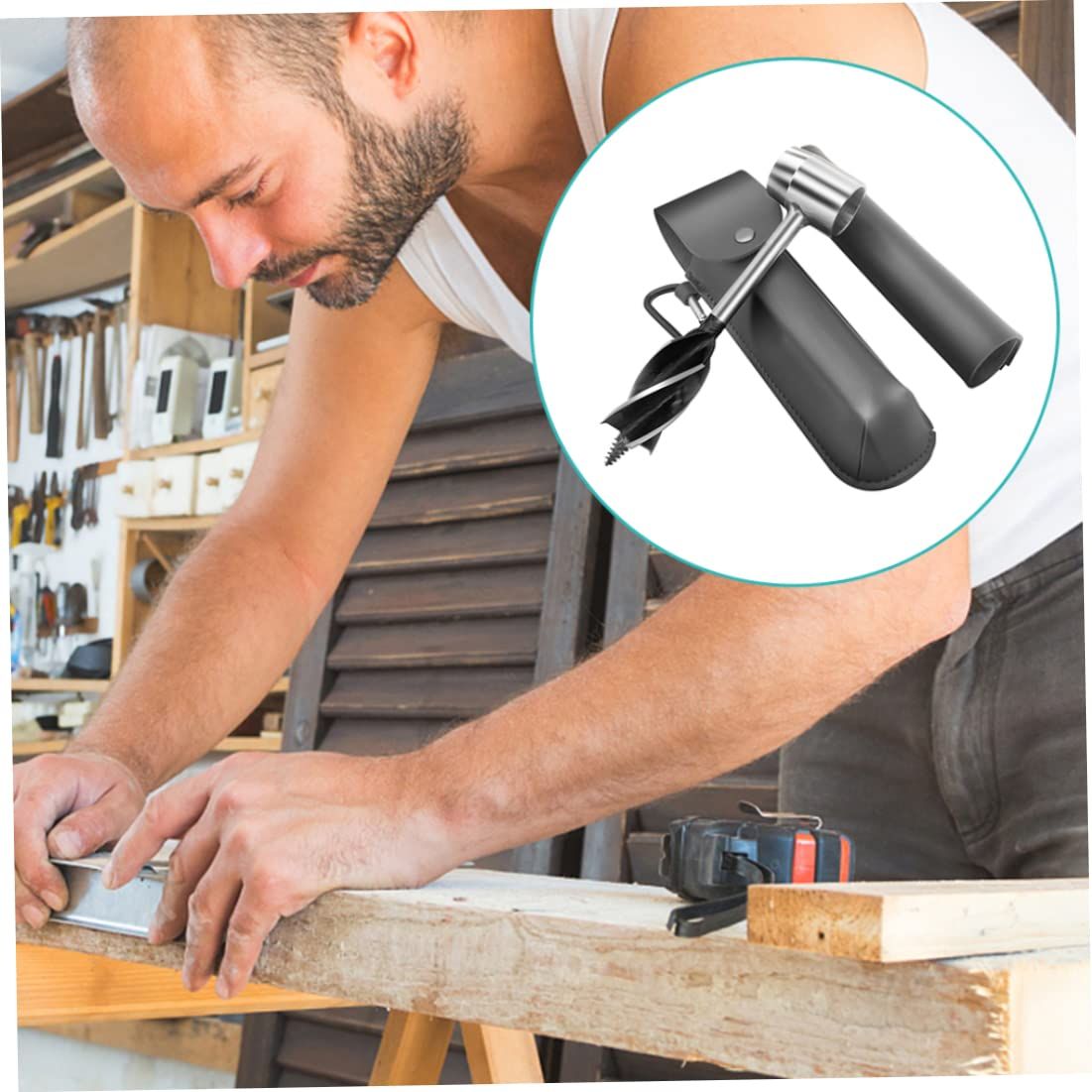 Grey hand auger wrench by Everything Baby, a portable outdoor tool for drilling and making peg holes during camping or outdoor play.