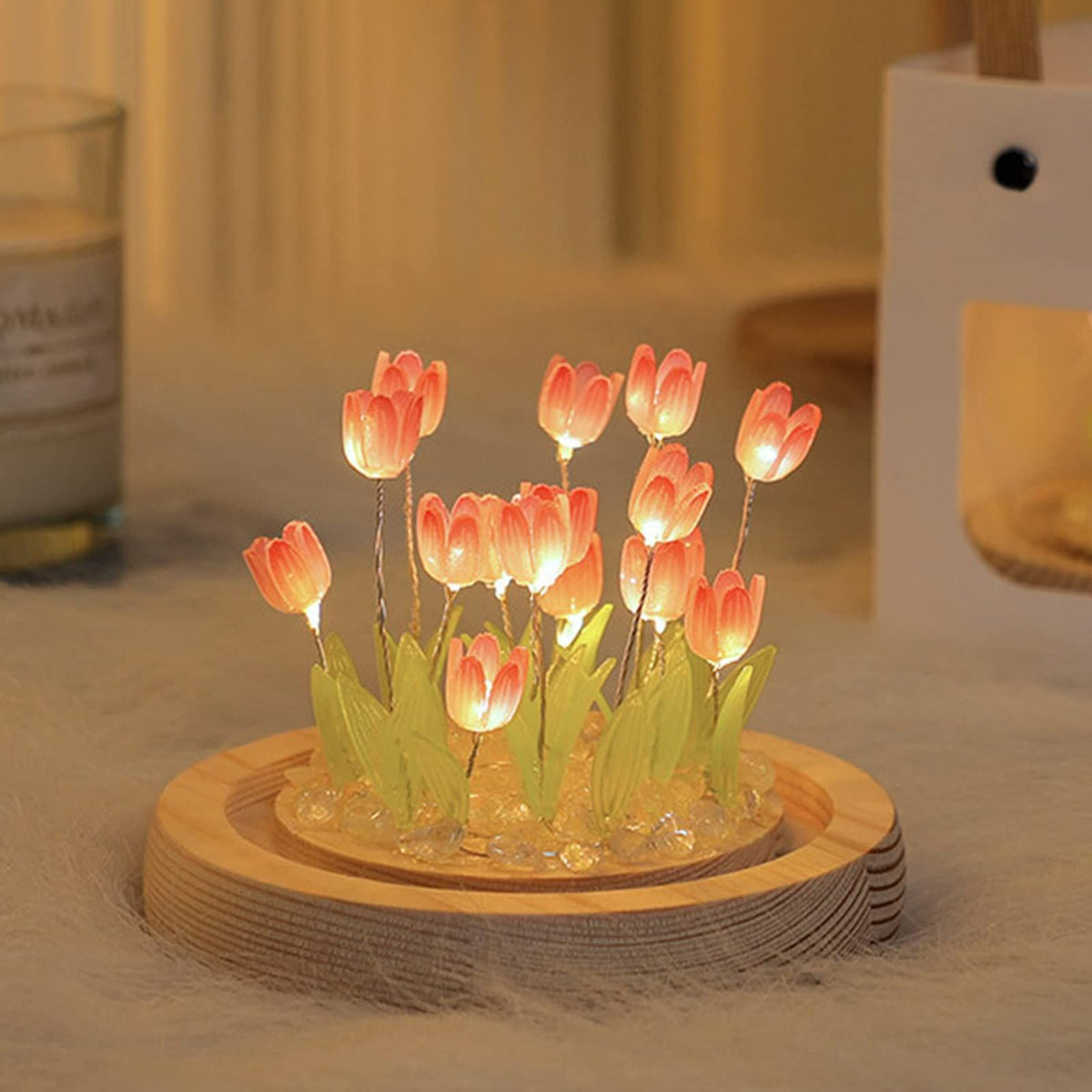 Handmade tulip night light by Everything Baby, a soft glow simulation flower for bedroom decor, perfect for kids and children.