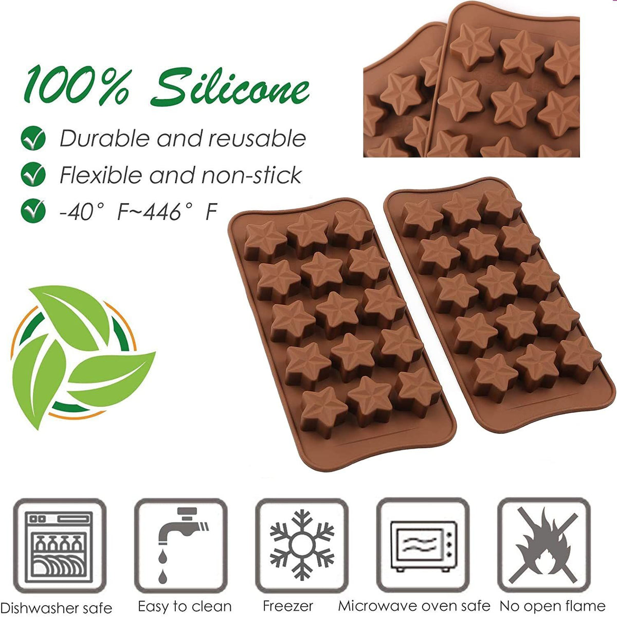 Star-shaped silicone moulds for chocolates, cakes, ice cream, and crafts, ideal for baking, baking, and soap making by Everything Baby.