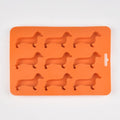 Brown silicone Dachshund-shaped ice cube mold with flexible material and easy-to-remove design, ideal for baby and kids feeding.