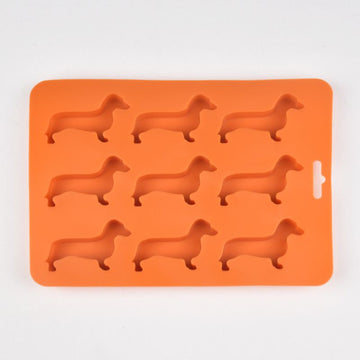 Brown silicone Dachshund-shaped ice cube mold with flexible material and easy-to-remove design, ideal for baby and kids feeding.