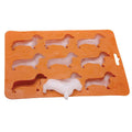 Brown Dachshund-shaped silicone ice cube mold and tray, flexible for easy removal, designed for baby and kids feeding.