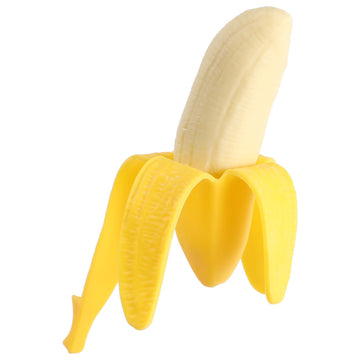 Funny banana-shaped squeezing toy from Everything Baby, perfect for kids' pretend play and April Fools' prank fun.