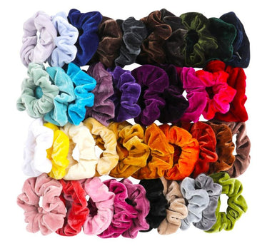 Velvet hair scrunchies from Everything Baby, 46-pack, gentle no-damage hair ties for women, girls, and kids in various colors.