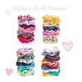 Set of 46 Velvet hair scrunchies from Everything Baby, soft no-damage hair ties for women, girls, and kids, in various colors.