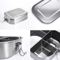 Stainless steel bento box lunch container with three compartments, leakproof design for adults, from Everything Baby.