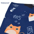 Cute blue mini lunch tote pouch with drawstring, featuring a cat design, perfect for girls and women for carrying small snacks.