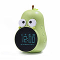 Cute pear-shaped kid's alarm clock with triple alarms and five ringtones, designed for children's bedrooms by Everything Baby.