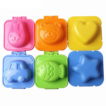Cute cartoon boil egg mold set with fish, car, and heart shapes for kids' pretend play and food decoration by Everything Baby