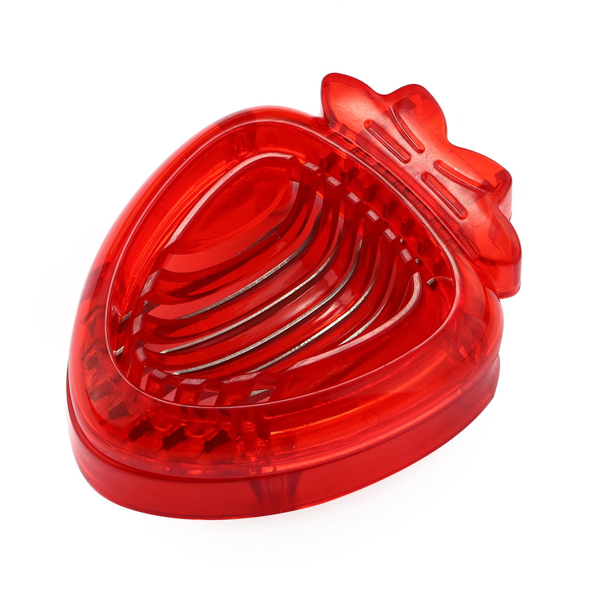Stainless steel mini strawberry slicer from Everything Baby, ideal for cakes, pies, and fruit decoration in home kitchen use.