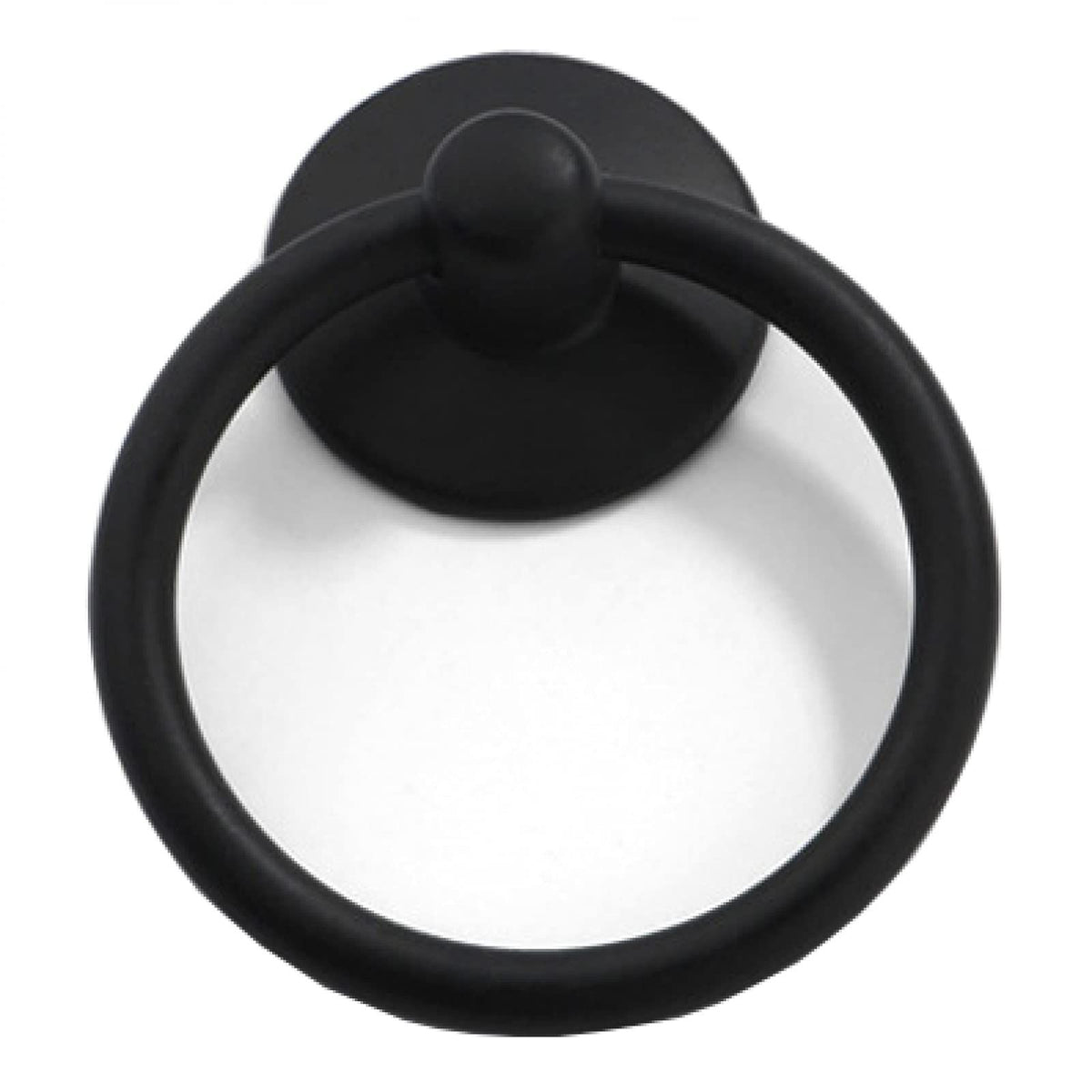 Black metal lifting ring knob handle for cabinets and drawers, 4-piece set, suitable for furniture or toy building projects.