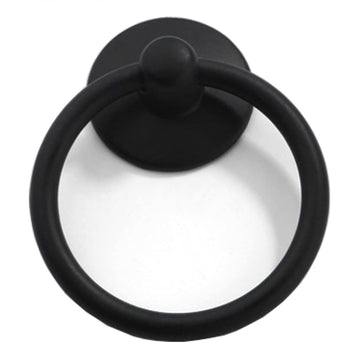 Black metal lifting ring knob handle for cabinets and drawers, 4-piece set, suitable for furniture or toy building projects.