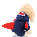 Cute baby wearing plush shark dog and cat costumes for Halloween and Christmas pretend play, featuring colorful flannel designs.