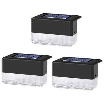 Set of 4 solar-powered fence pillar lights and decorative LED table lamps for terraces, stairs, and passageways, weatherproof.