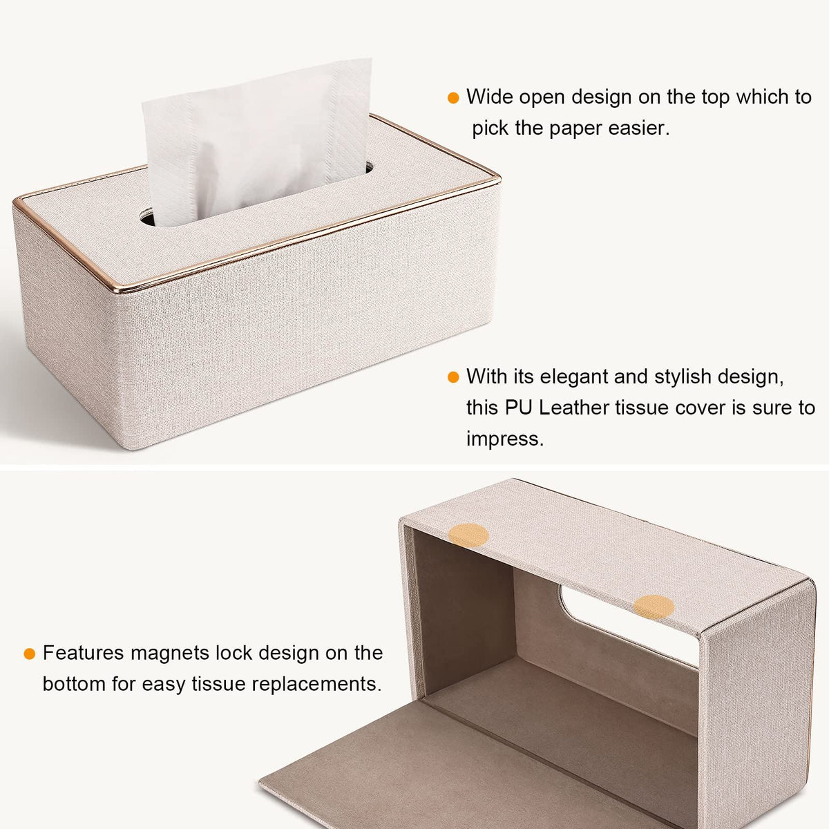 PU leather tissue box cover for Kleenex and napkins, rectangular shape, designed for baby and kids grooming accessories.
