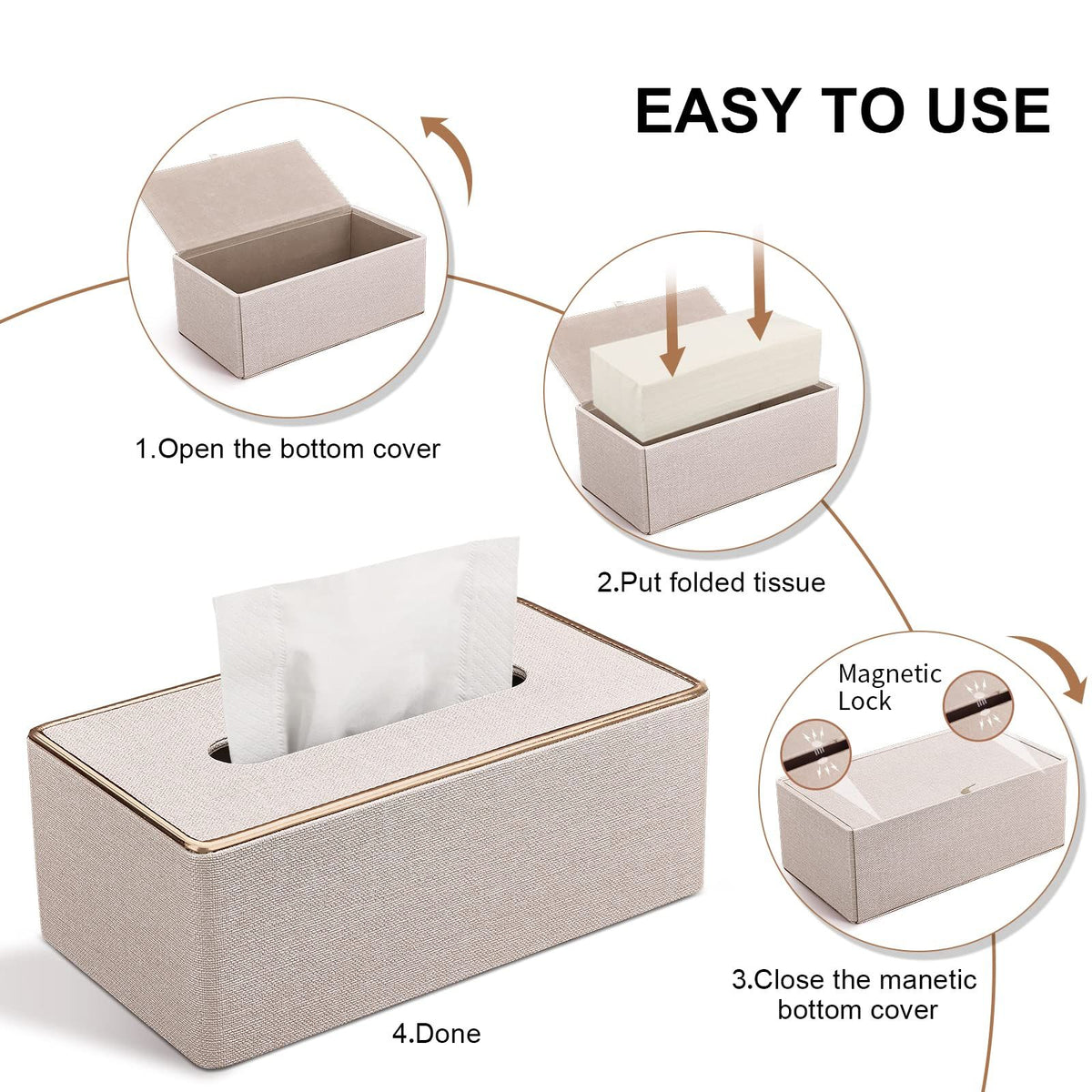 PU leather tissue box cover for Kleenex and napkins, rectangular design, stylish tissue holder for baby and kids' health grooming kits