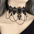 Black lace gothic tassel choker necklace for women, featuring a stylish collar design suitable for Halloween parties