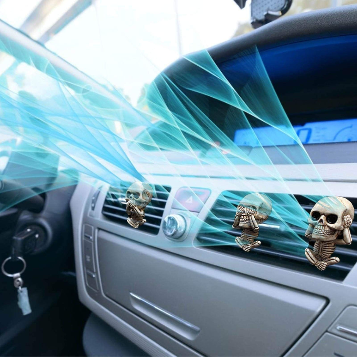 Cute skeleton-shaped car air freshener ventilation clip from Everything Baby, designed for ride-on cars for kids.