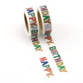 Two rolls of decorative masking tape with birthday-themed designs, perfect for craft and cake decoration projects.