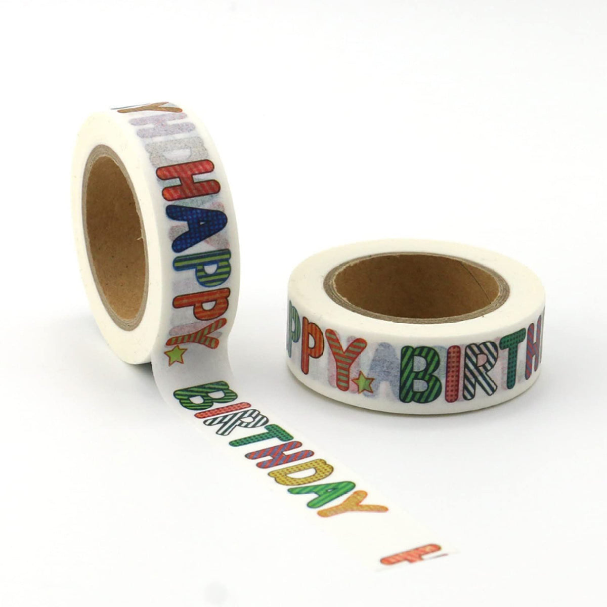 Two decorative masking tapes with birthday-themed designs, ideal for craft projects and cake decorating, by Everything Baby.