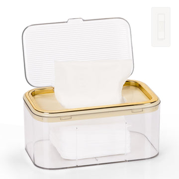 Gold baby wipes dispenser by Everything Baby, large capacity wipe holder with easy-open design for keeping wipes fresh and accessible.