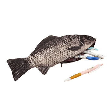 Fish-shaped pencil case by Everything Baby, soft zipper coin wallet and storage bag designed for kids, realistic fish design.