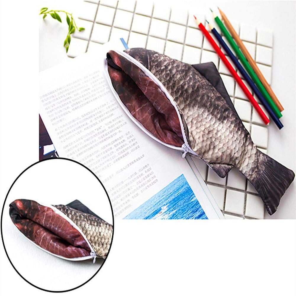 Fish-shaped pencil case by Everything Baby featuring a soft zipper, realistic fish design, ideal for kids' stationery storage.