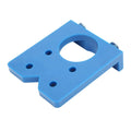 Blue 35mm plastic hinge hole positioner and door cabinet drilling jig for woodworking and outdoor play equipment tools.